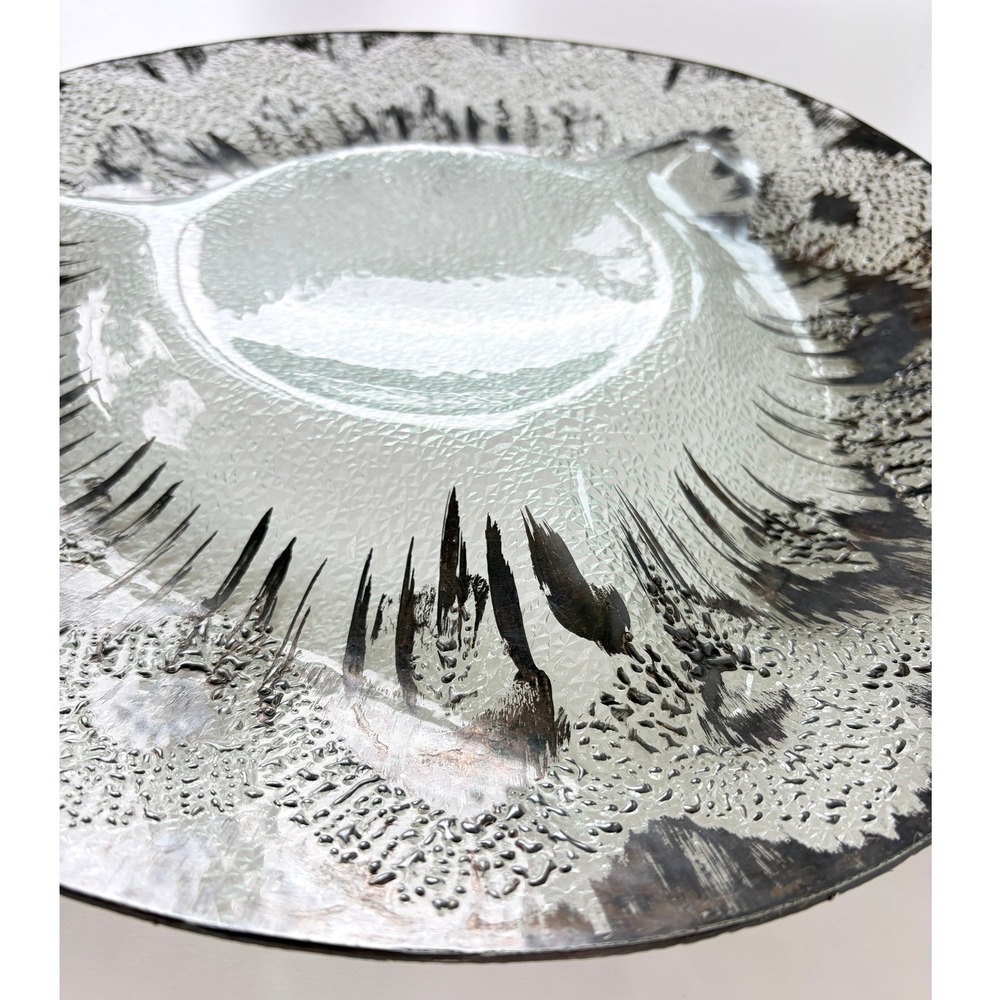 Dorothy Thorpe Atomic Splash Silver Overlay Glass Serving Platter MCM 15in